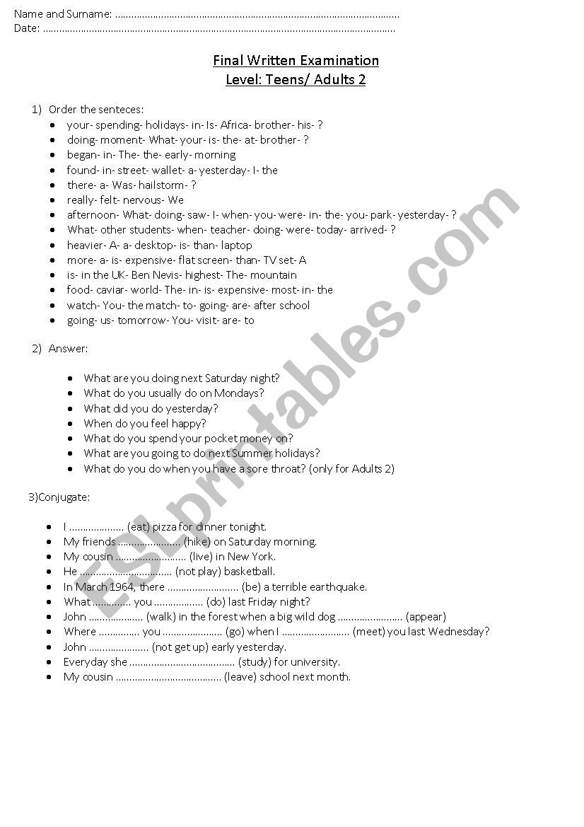 Grammar Revision worksheet