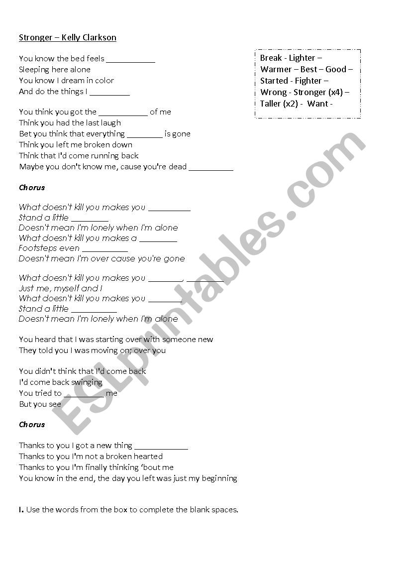 Stronger_ Kelly Clarkson worksheet