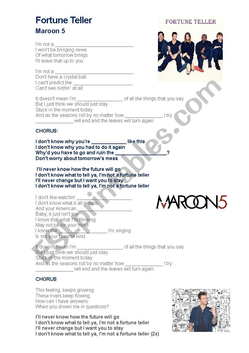 Fortune Teller by Maroon 5 worksheet