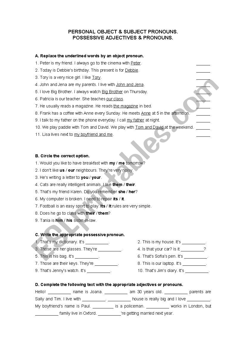 Personal pronouns. Possessive adjectives & pronouns