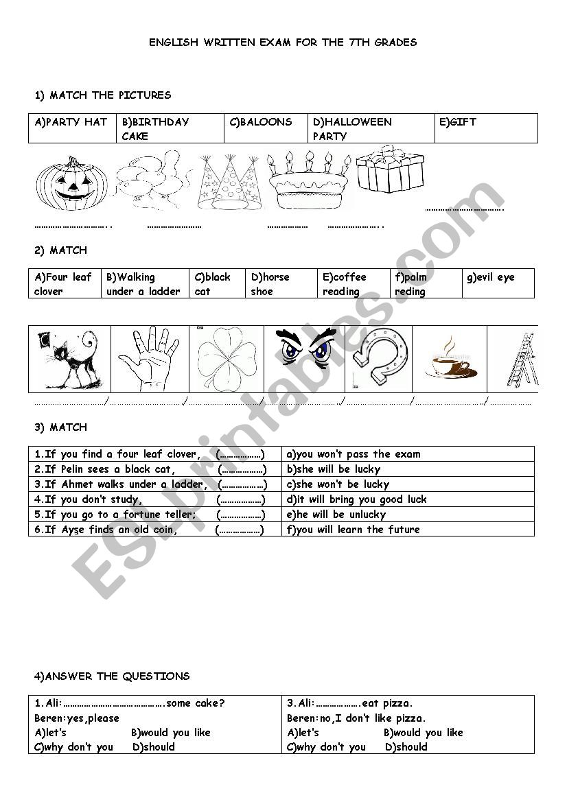 7th GRADE EXAMINATION worksheet