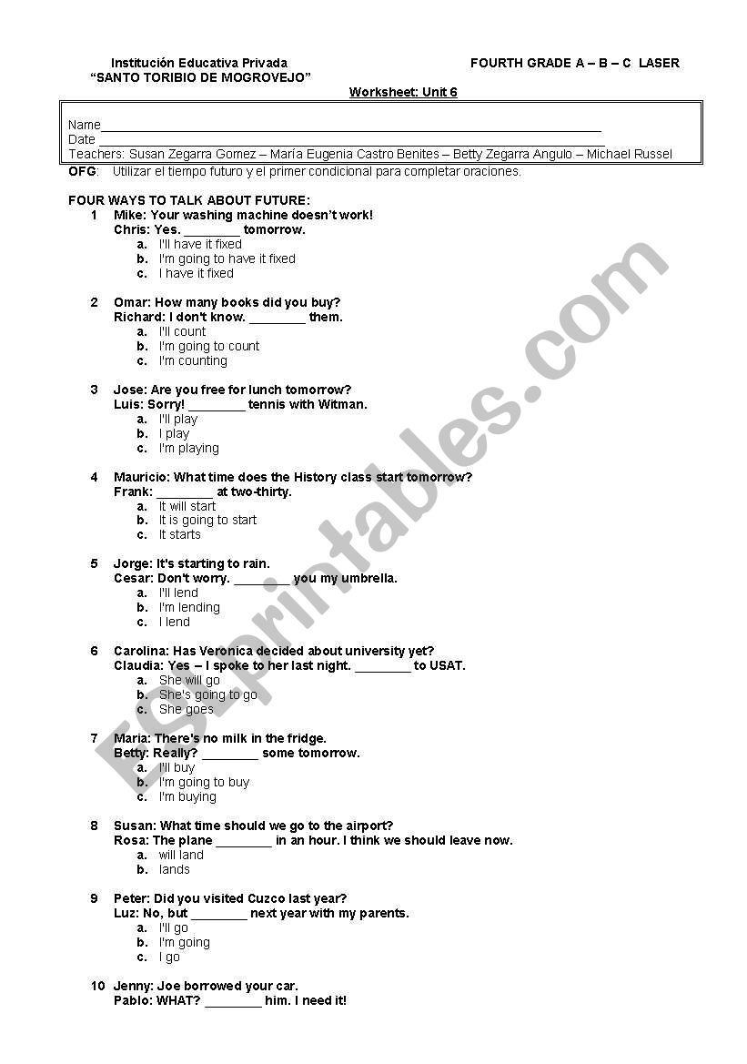future worksheet