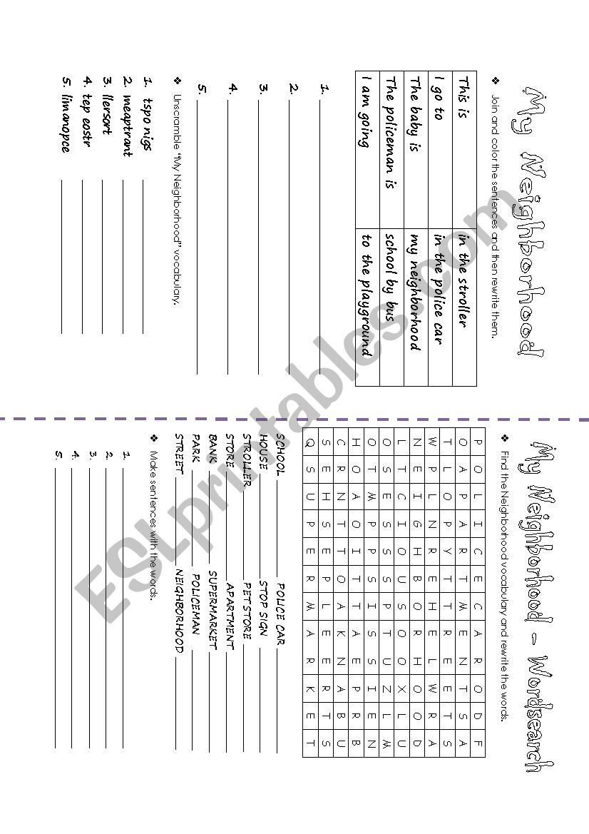 Neighborhood worksheet