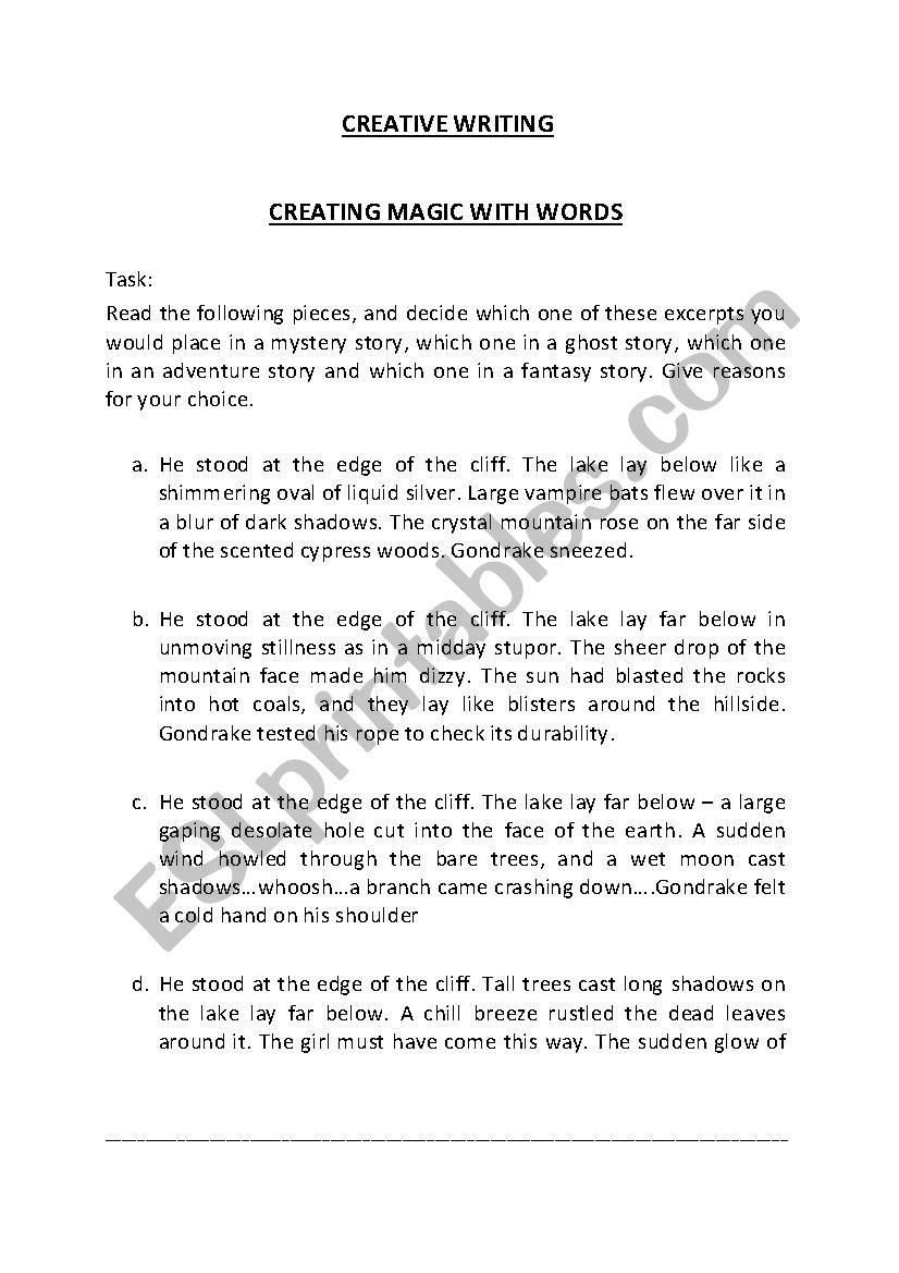 Creating Magic With Words - ESL worksheet by shaheenashaikh
