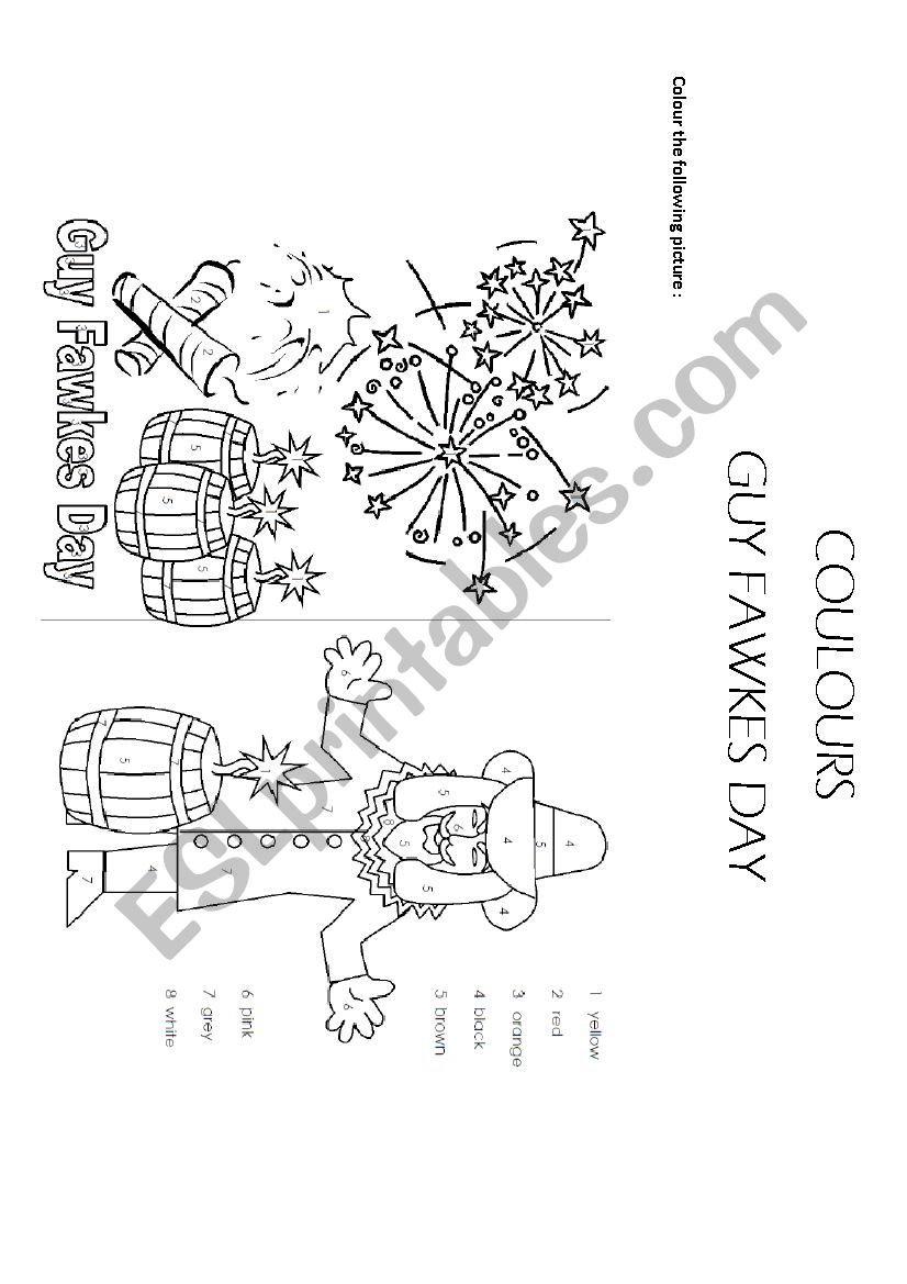 COLOURING GUY FAWKES DAY worksheet