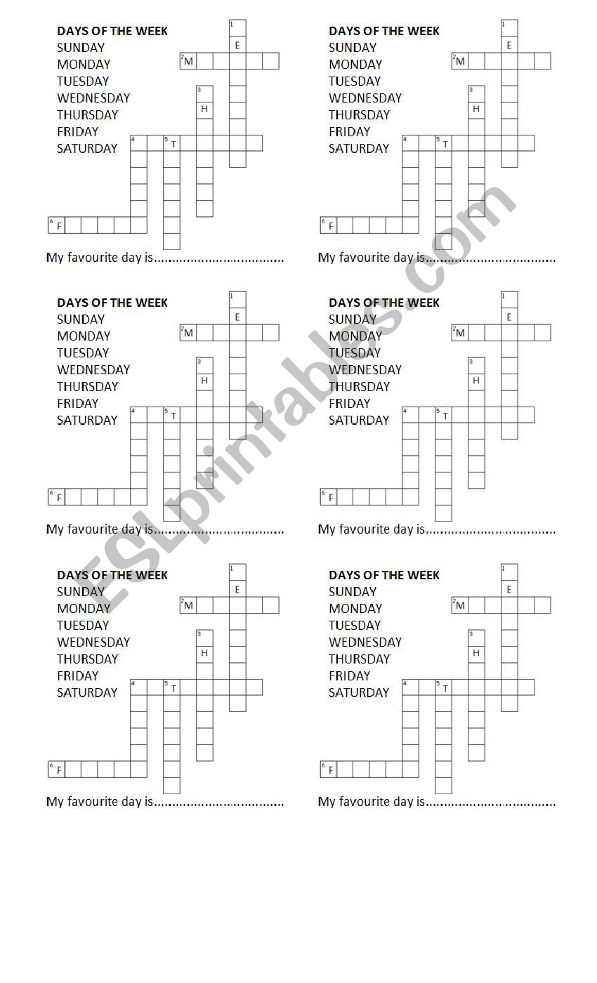 Days of the week worksheet