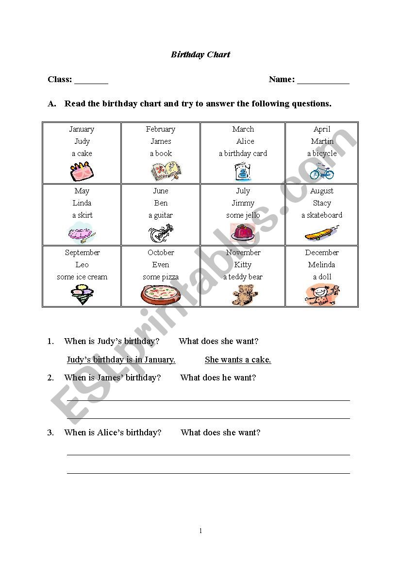 Birthday Chart  worksheet