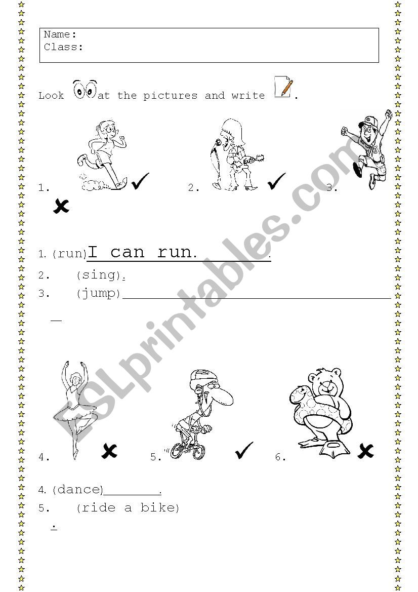 Can / Cant ACTIONS (writing) worksheet