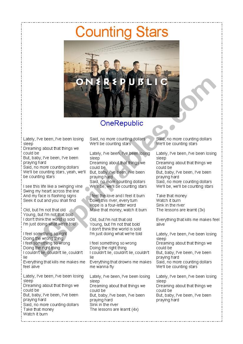 Song - One republic worksheet