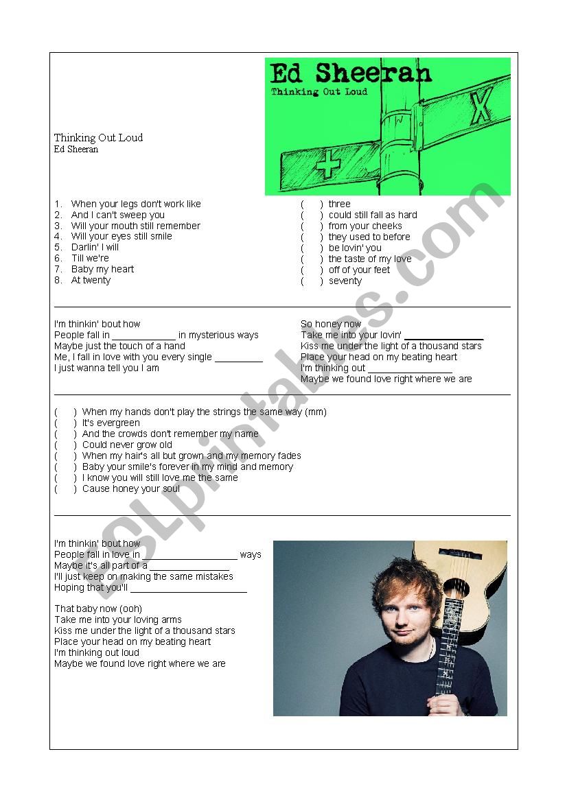 SONG THINKING OUT LOUD worksheet
