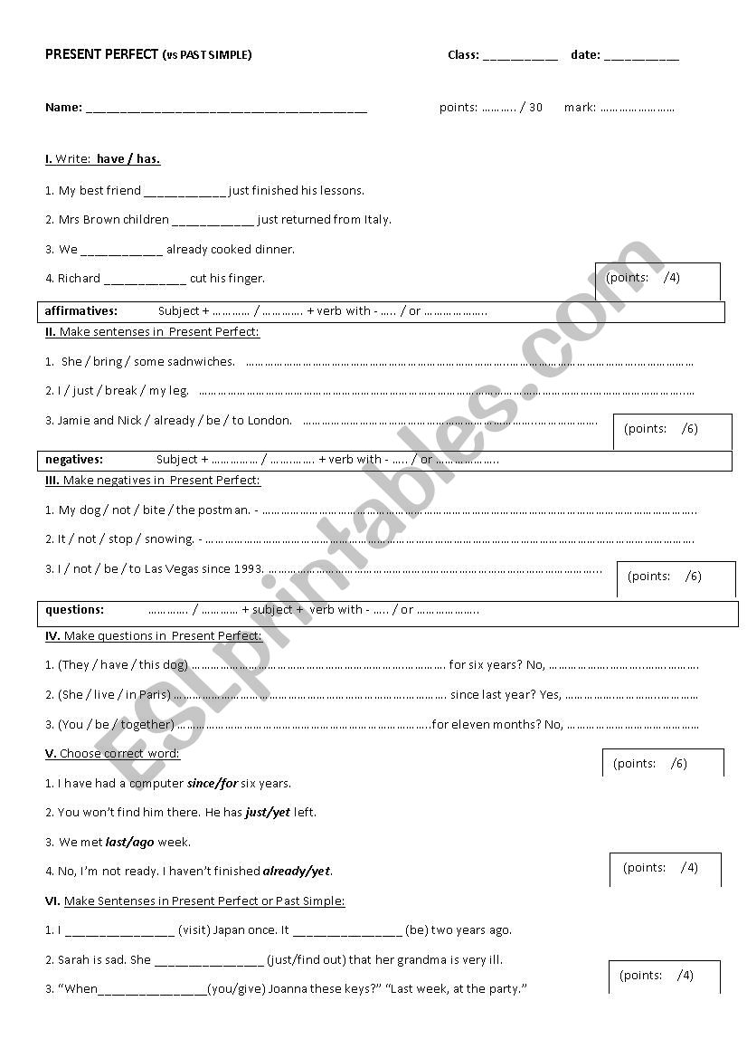 TEST    PRESENT PERFECT (vs PAST SIMPLE) 