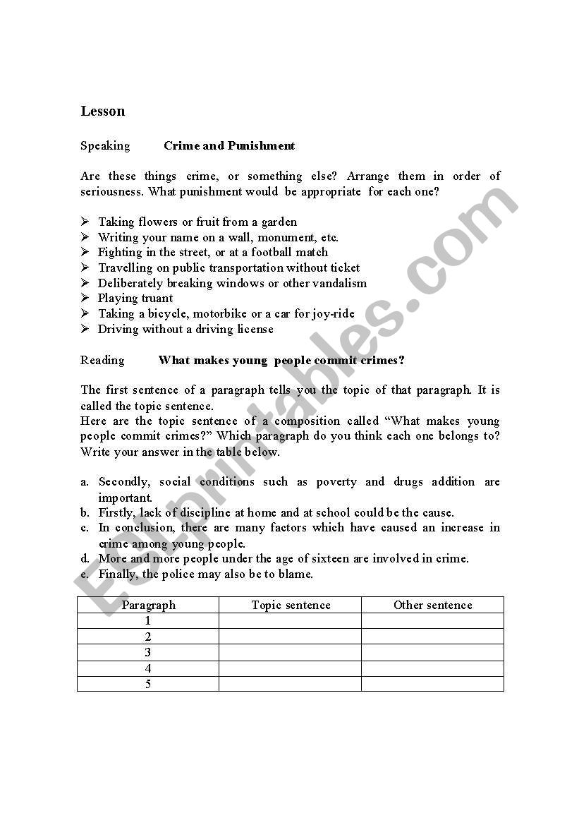 Crime and punishment worksheet