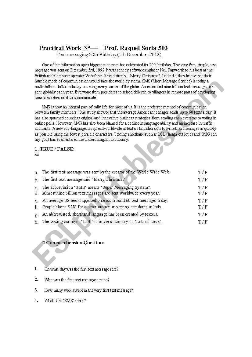 SmS worksheet