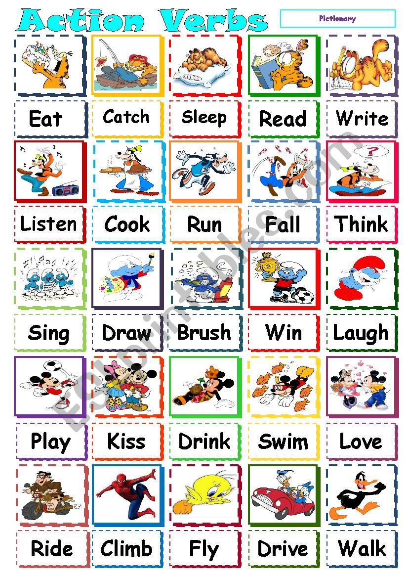 action verb pictionary worksheet