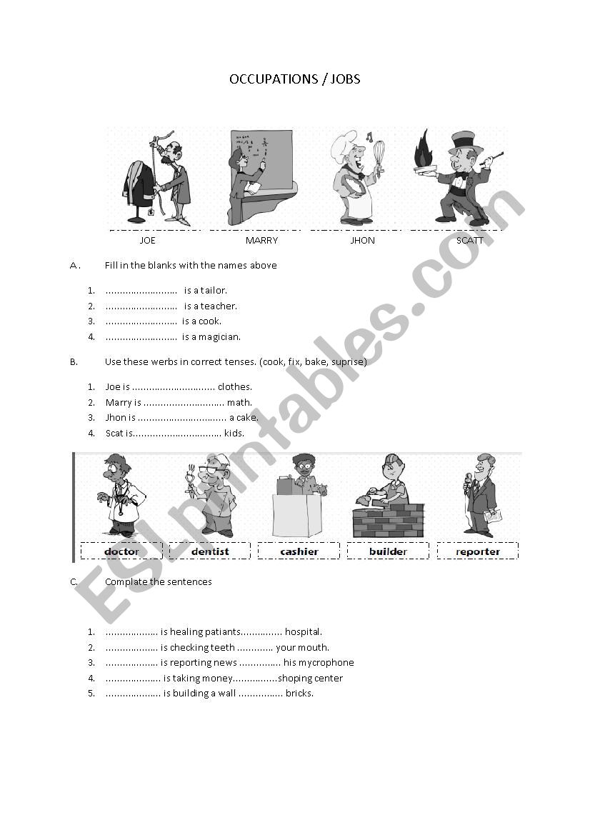 Occupations worksheet