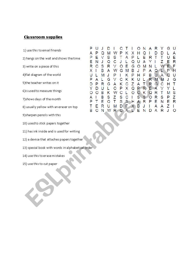 Classroom Supplies worksheet