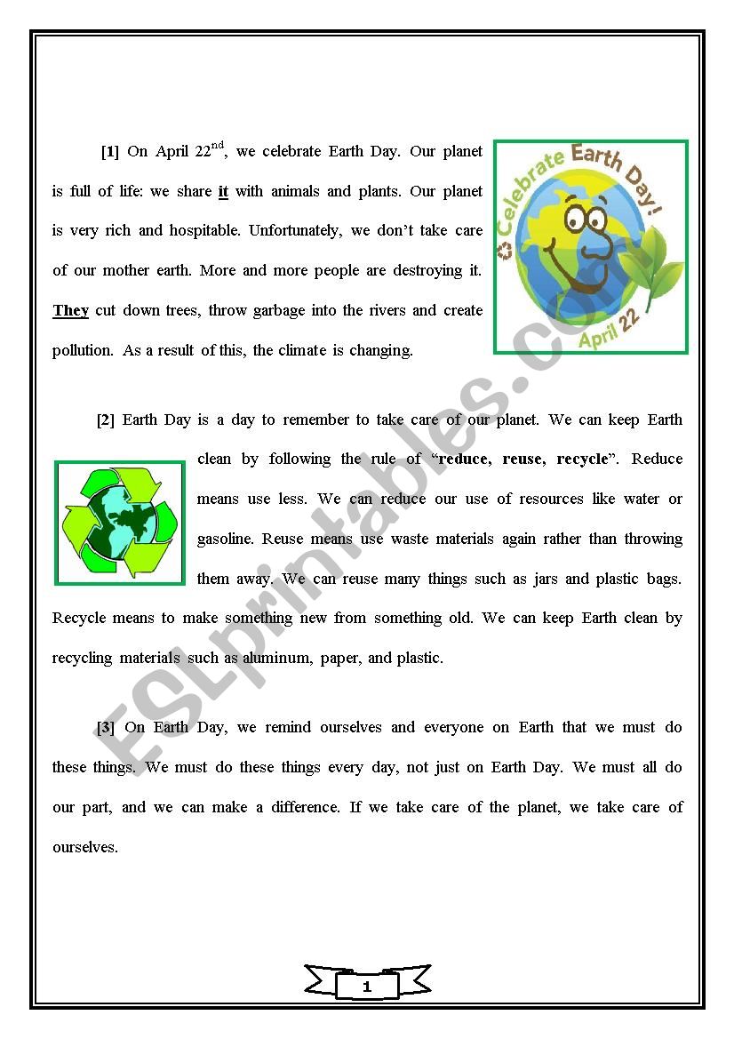 Earth Day worksheet