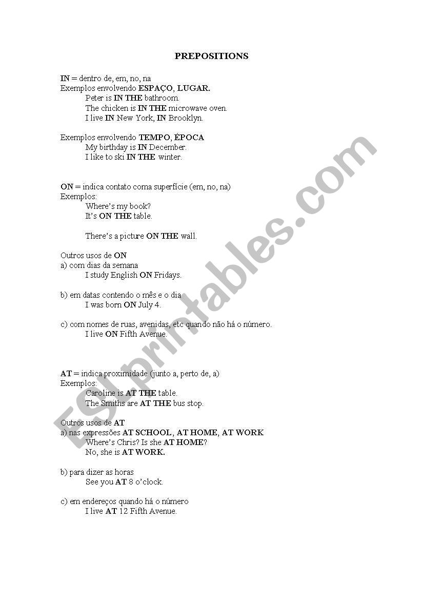 Prepositions worksheet