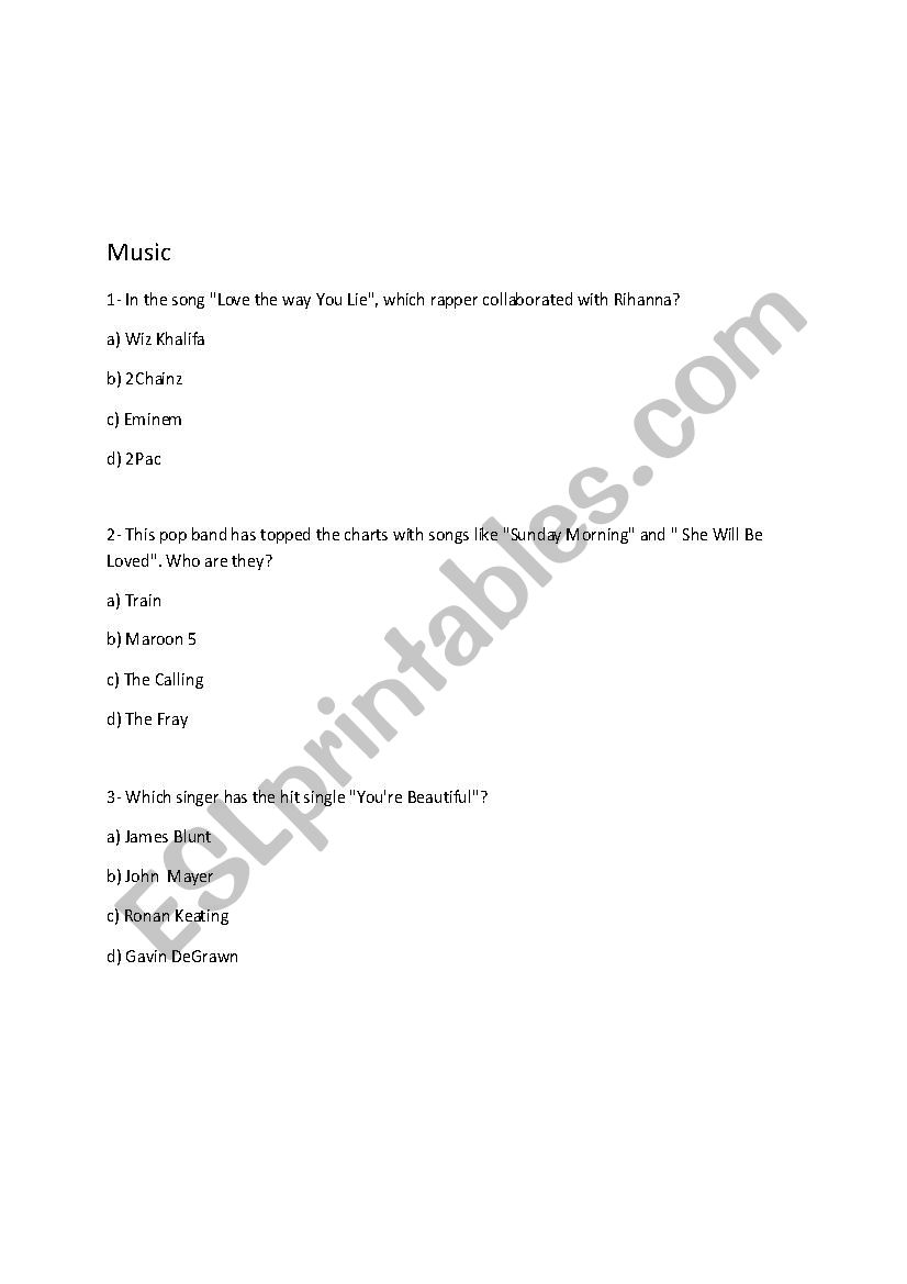 Music Quiz worksheet