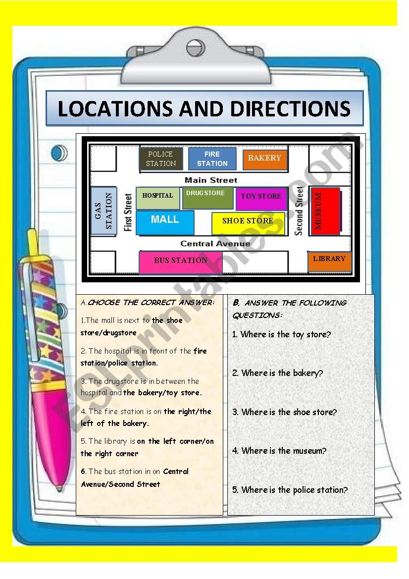 LOCATIONS AND DIRECTIONS worksheet