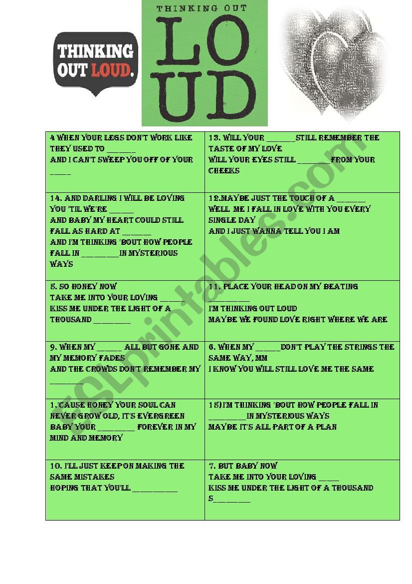 Thinking Out Loud worksheet