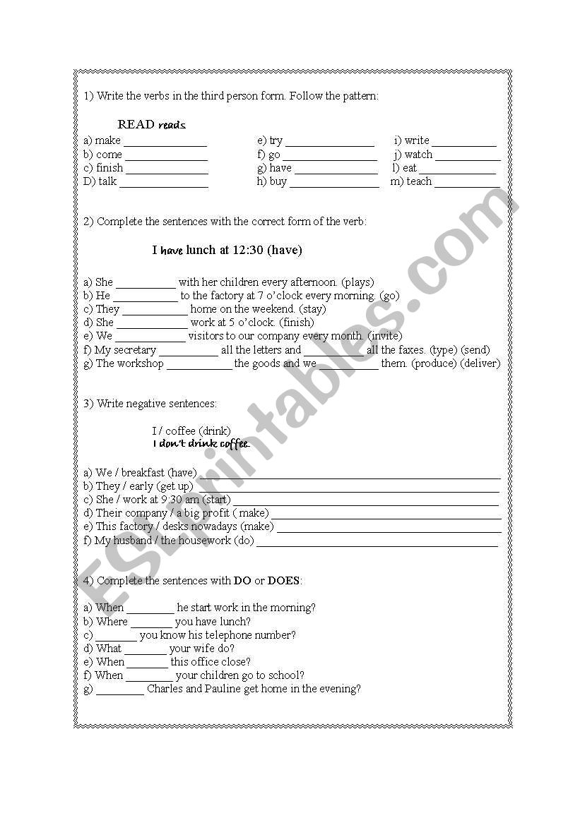 3rd person worksheet