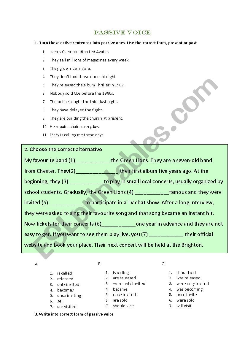 Pasive voice all tenses  worksheet