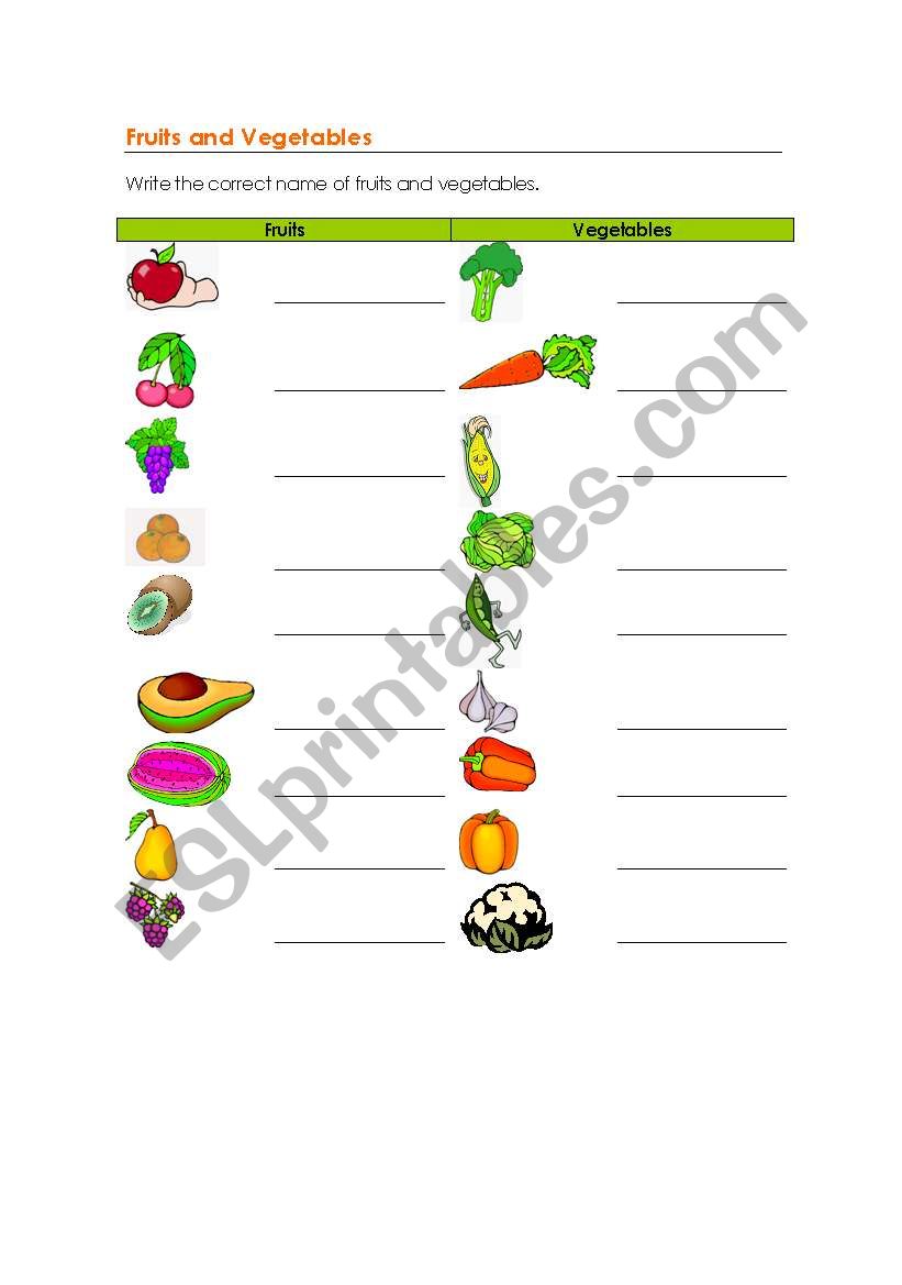 Fruits and Vegetables worksheet