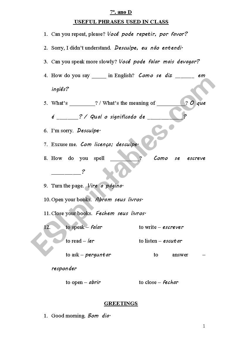 English Activities Year 7 worksheet