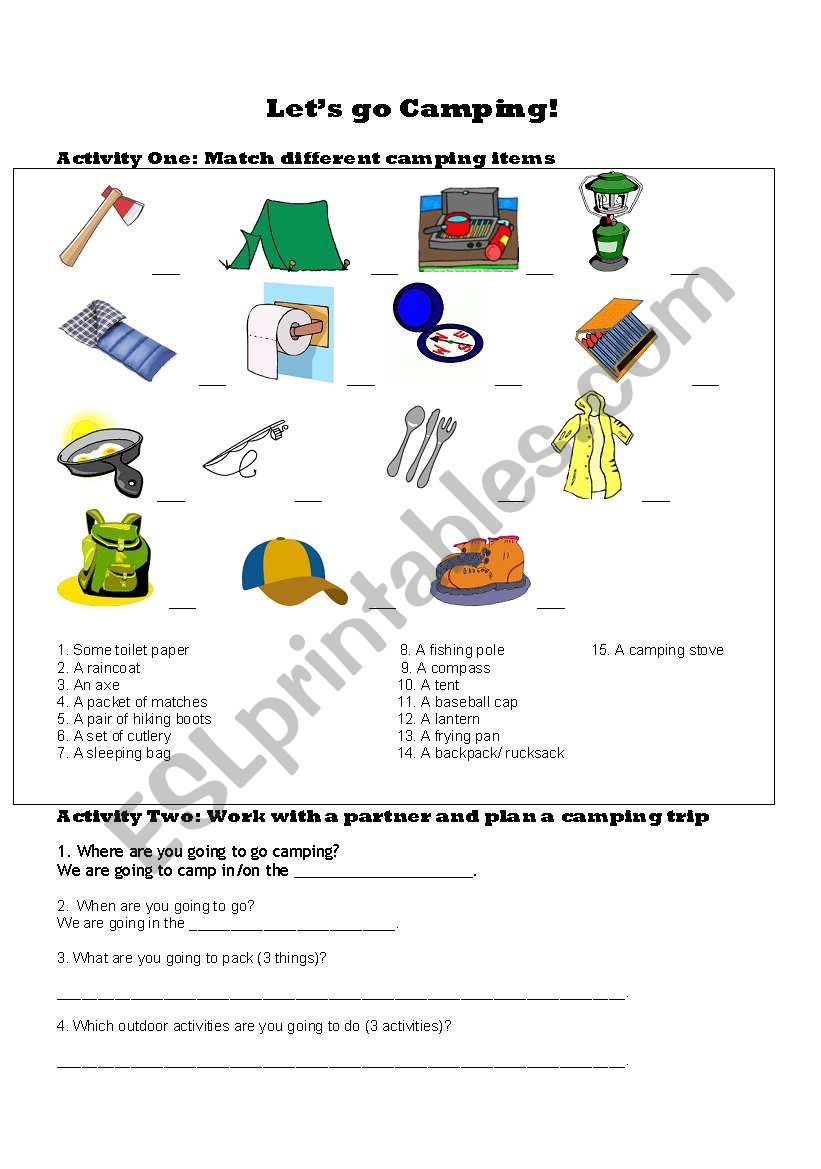 Lets go Camping! worksheet