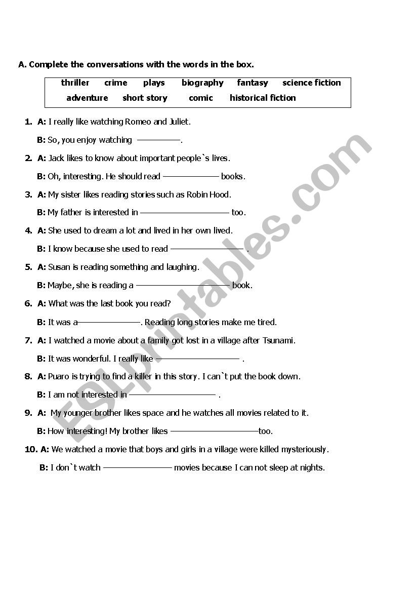 Films and Book Genres worksheet