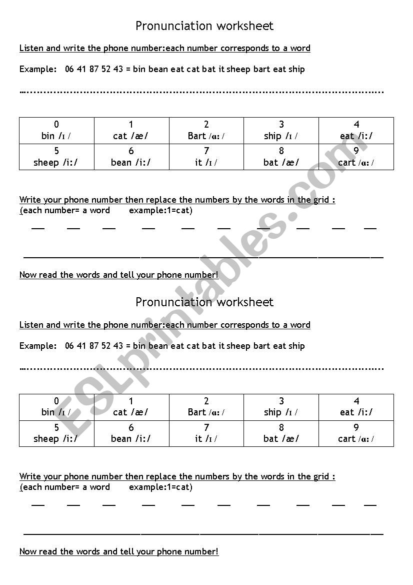 pronunciation phonetics minimal pairs phone numbers