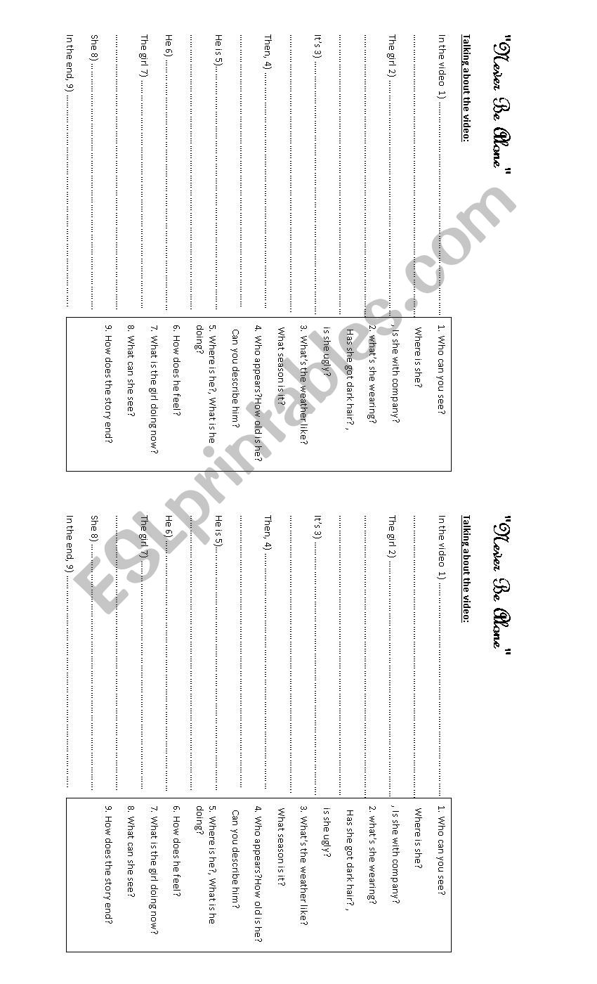Never be alone worksheet