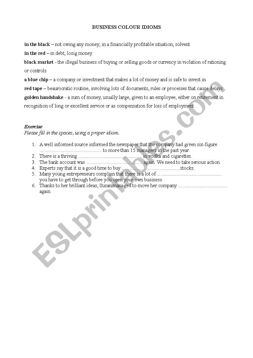 Business_colour idioms worksheet