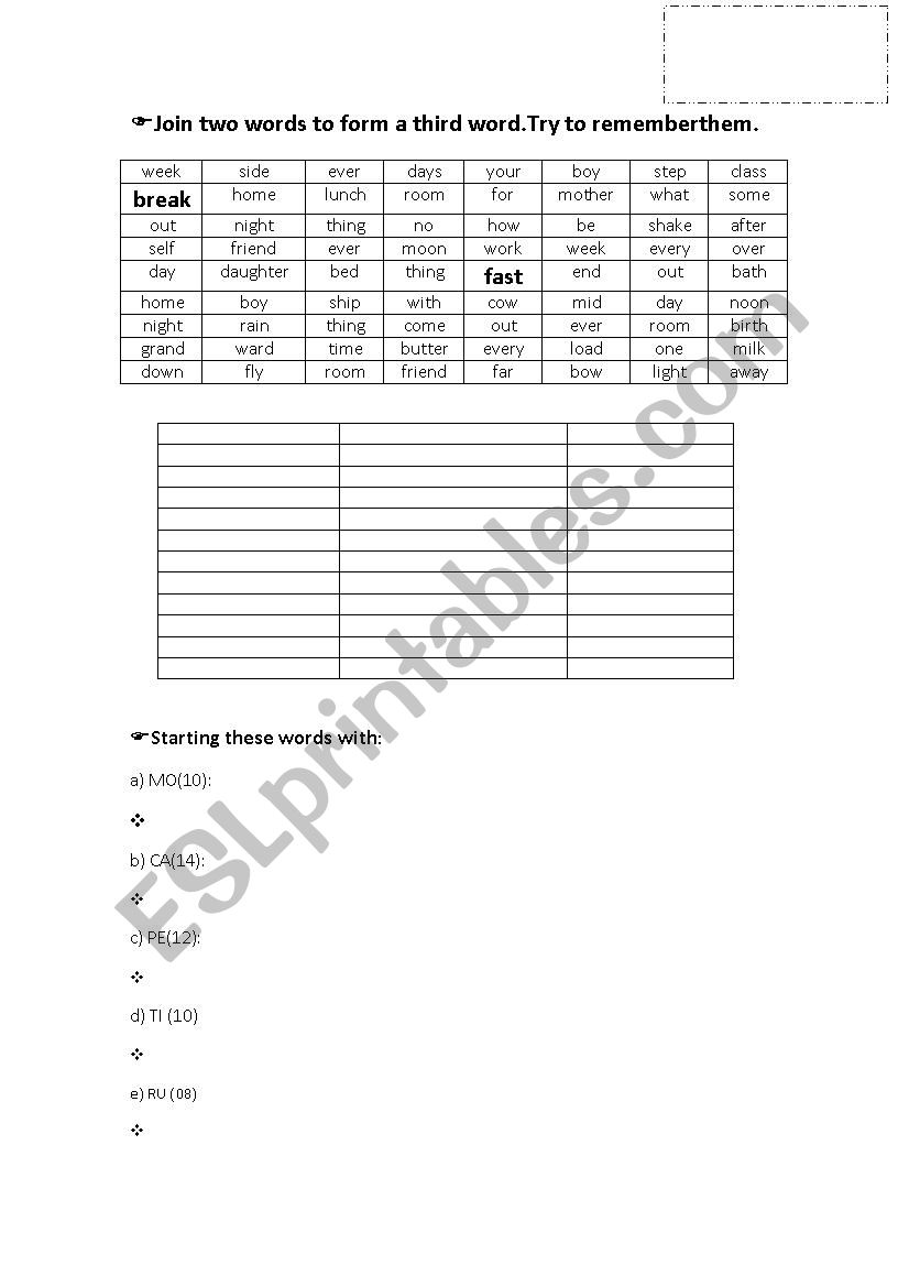 Uniting Words worksheet