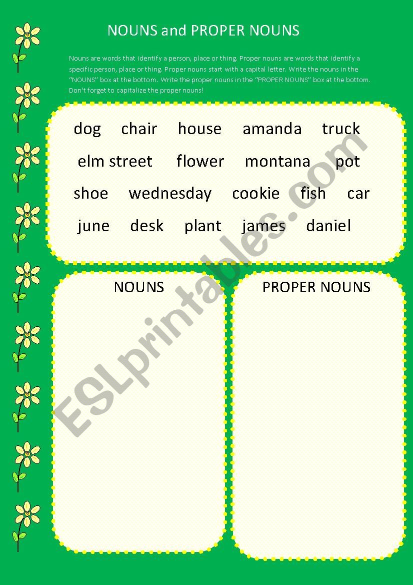 Nouns and proper nouns worksheet