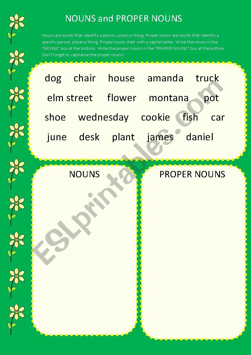 Nouns and proper nouns worksheet