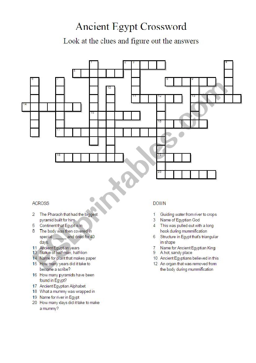 Ancient egypt crossword worksheet