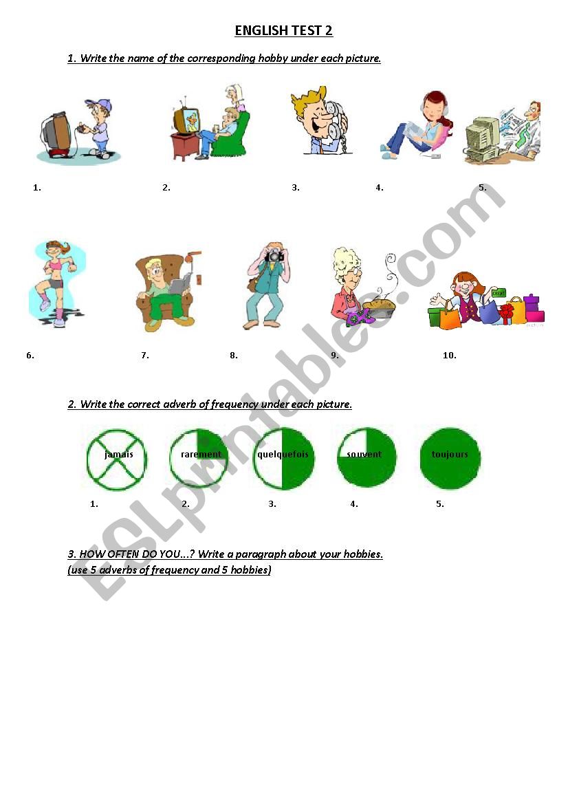 Hobbies frequency adverbs worksheet