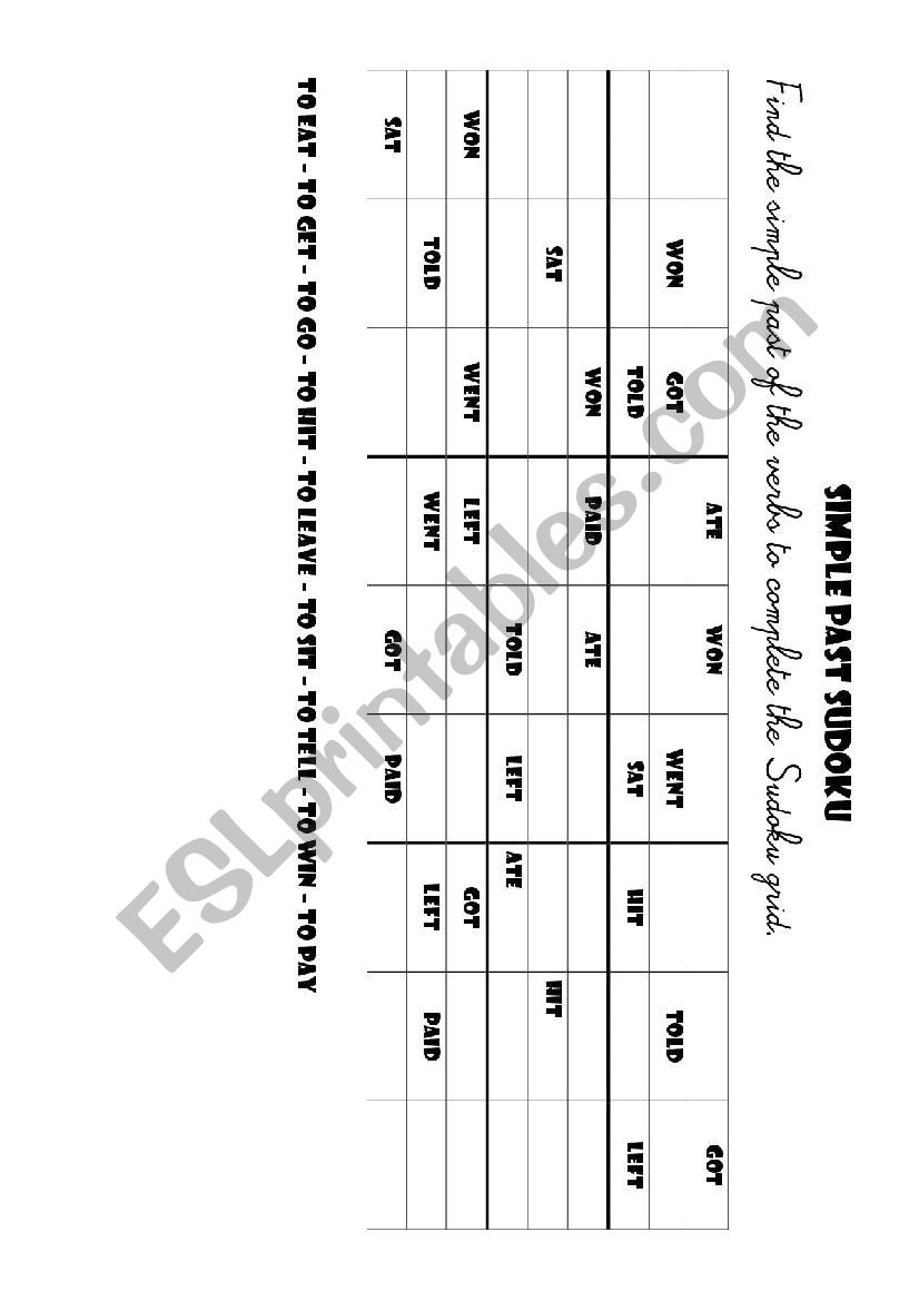 Simple past Sudoku - easy worksheet