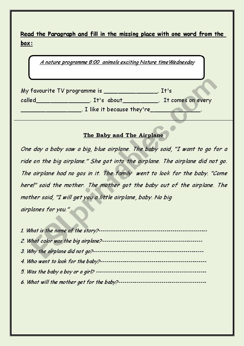 reading quize worksheet