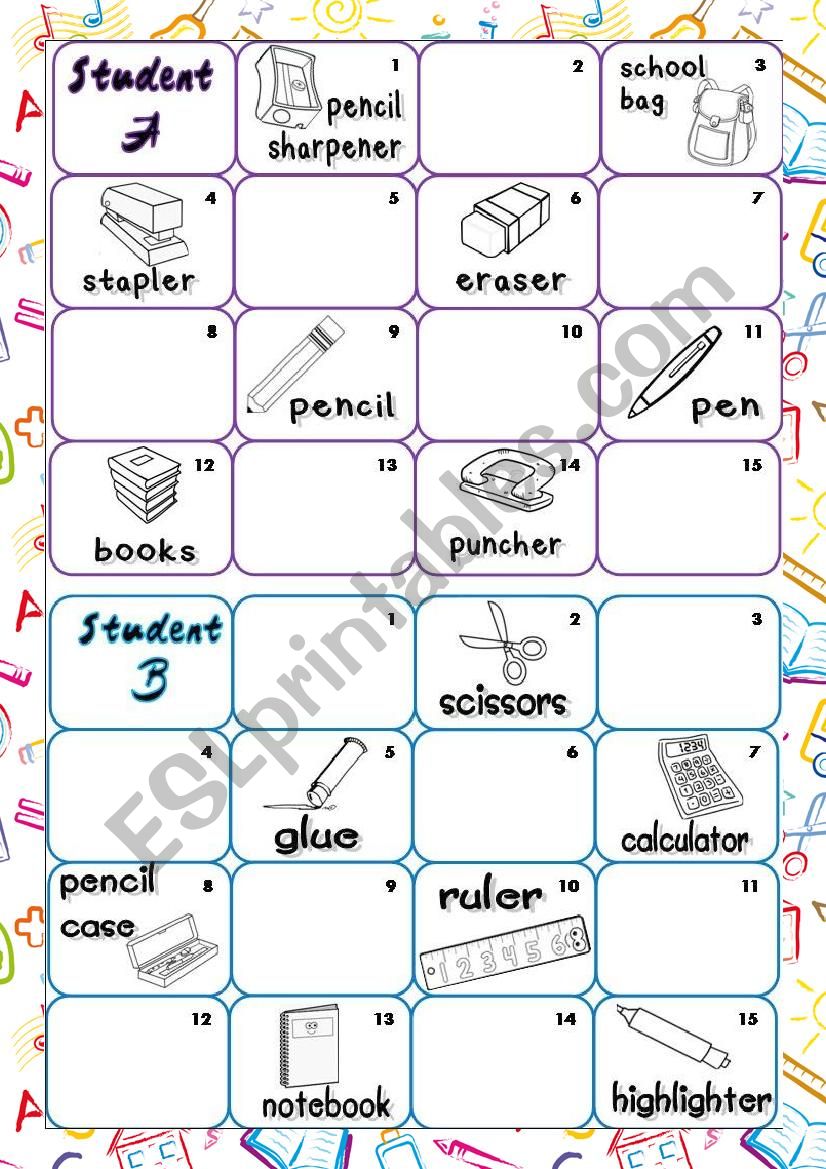 Alphabeth & School objects worksheet