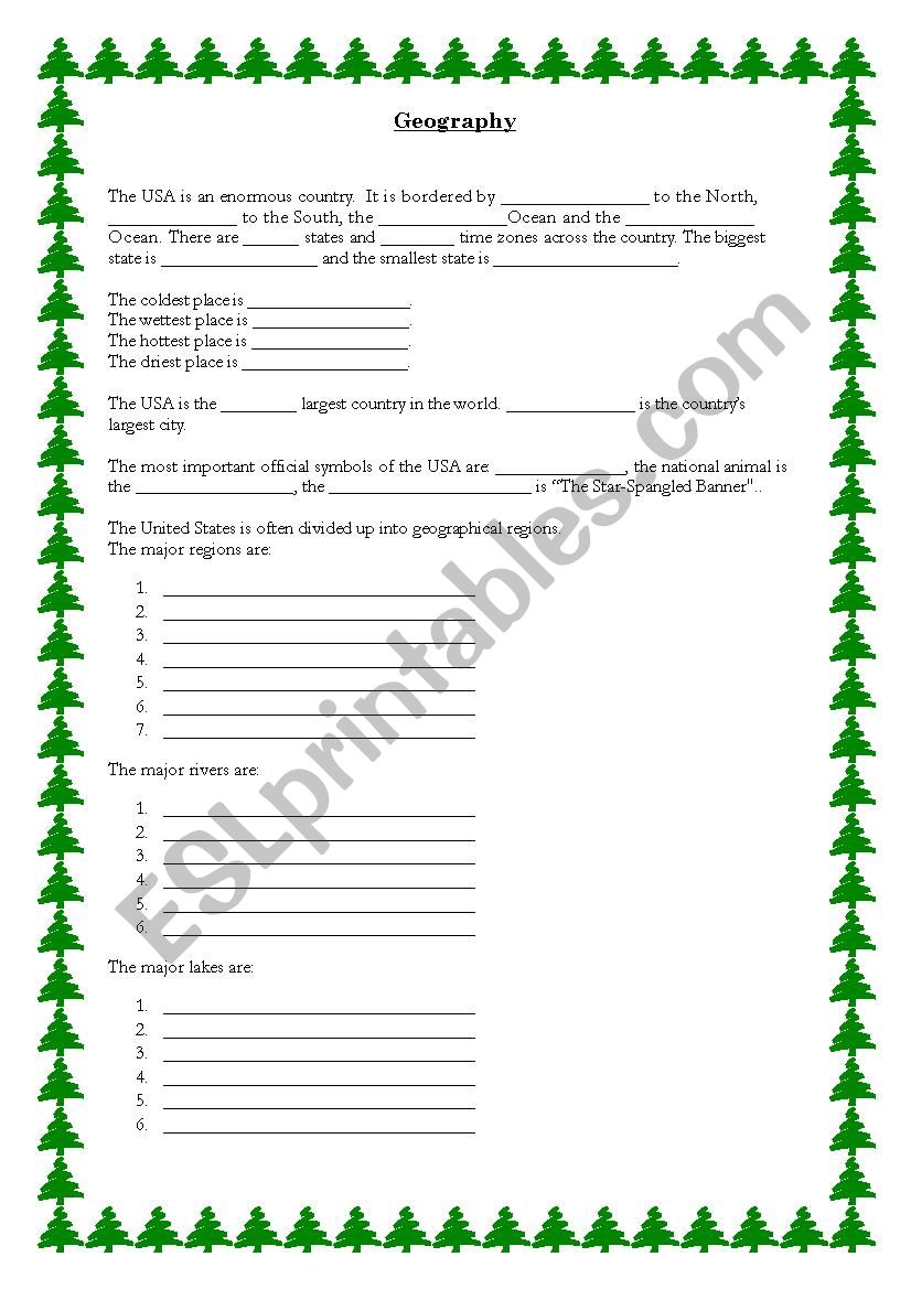 Geography of the USA worksheet