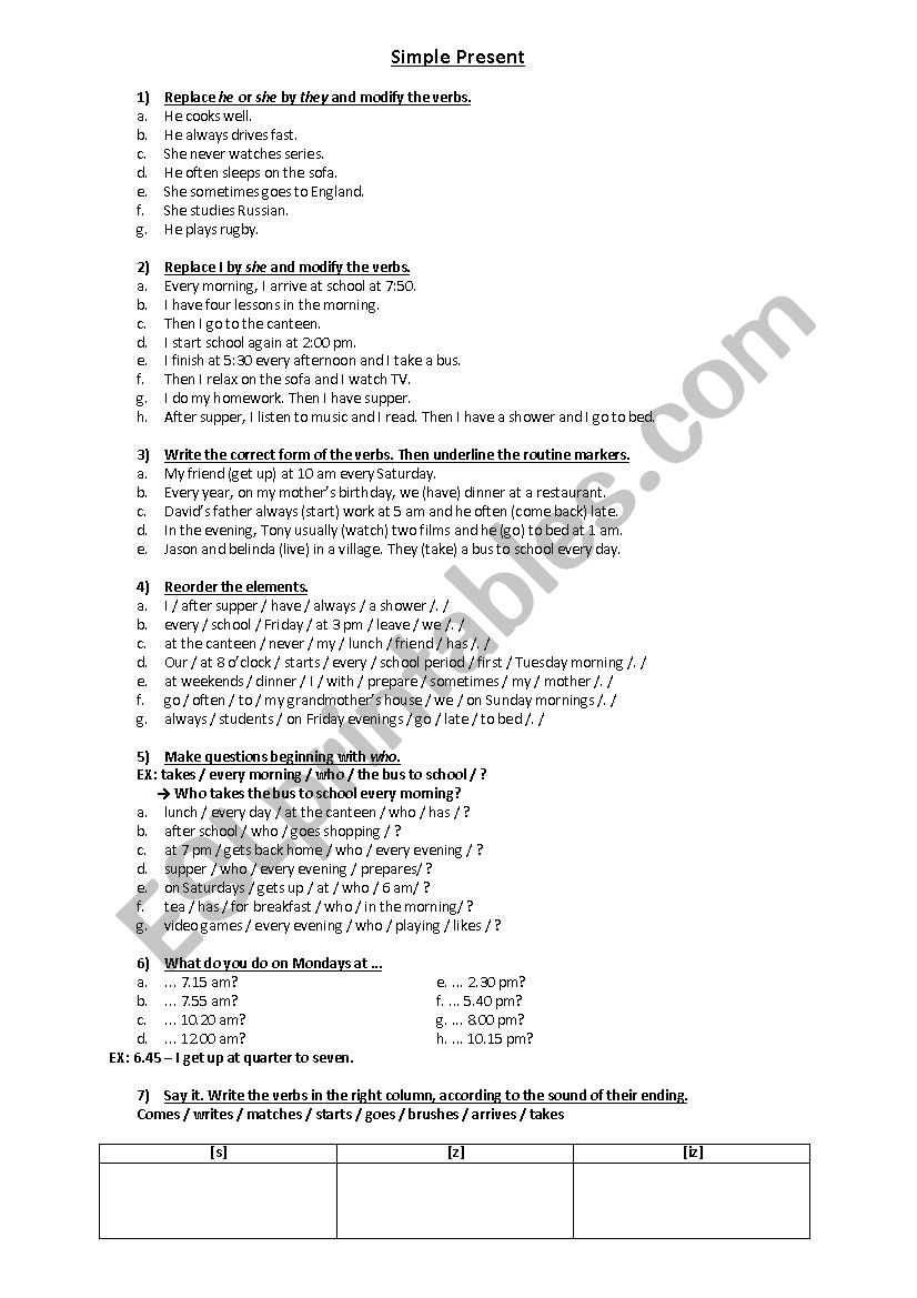 Simple present worksheet