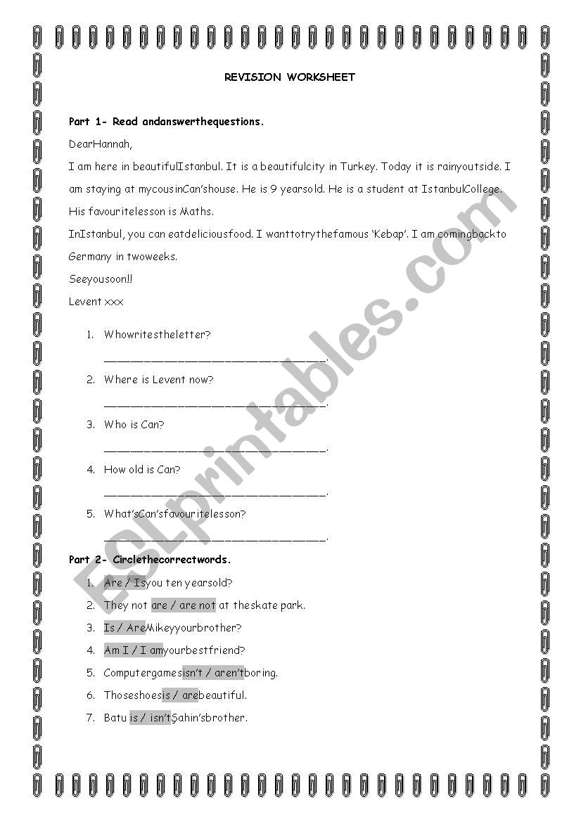 revision for beginners  worksheet