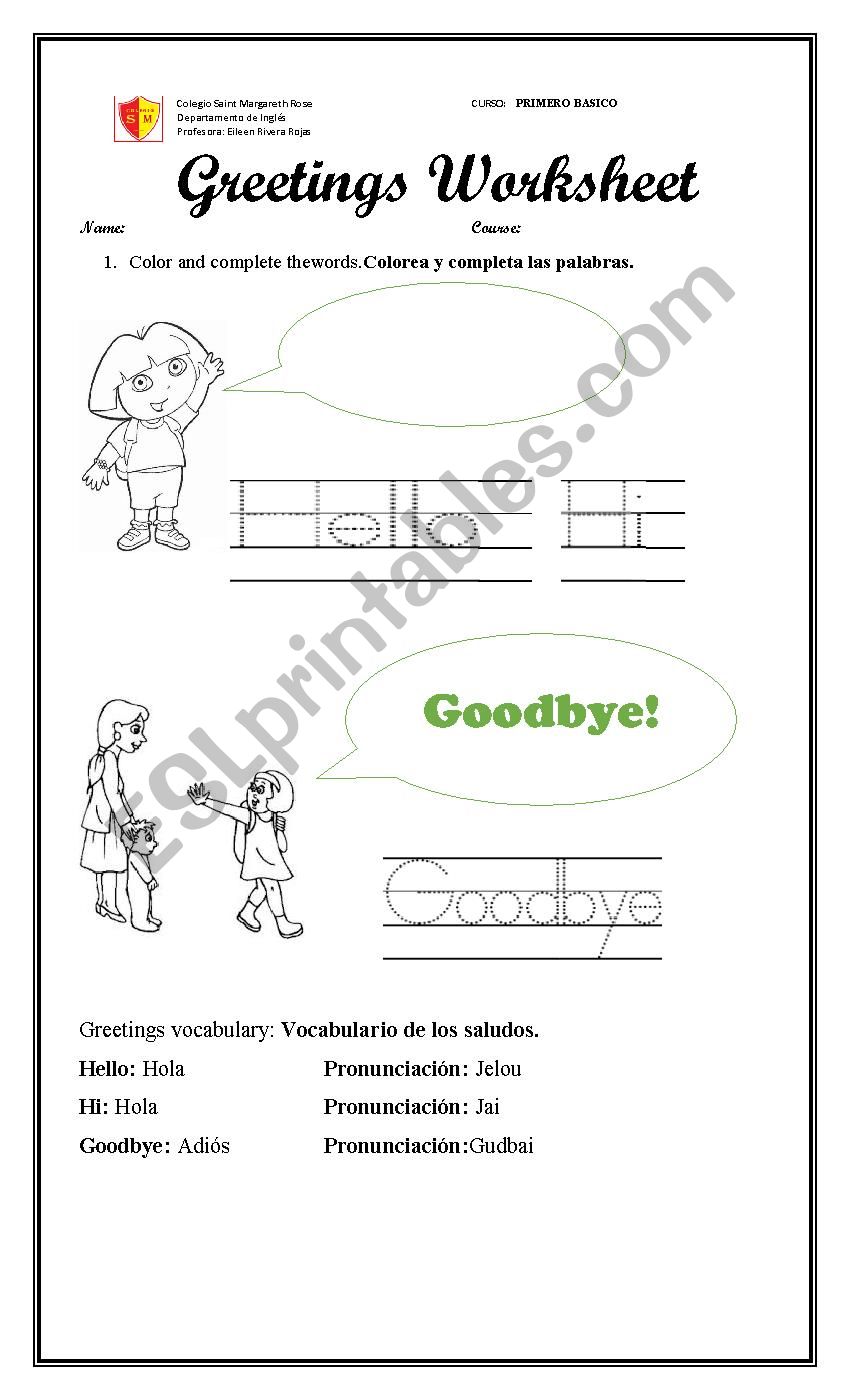 Greetings and farewells worksheet