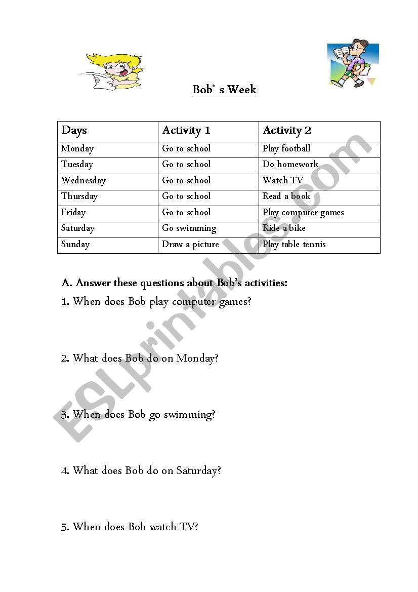 Daily Activities worksheet