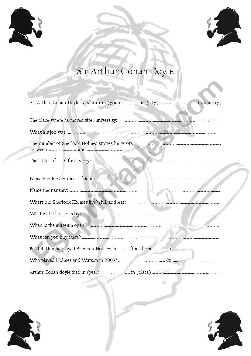 VIDEO SIR ARTHUR CONAN DOYLE worksheet