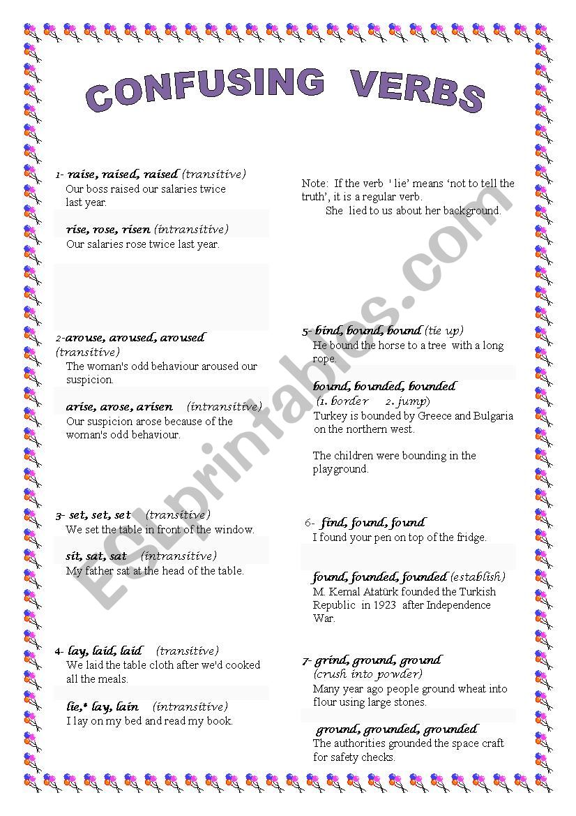 CONFUSING VERBS worksheet