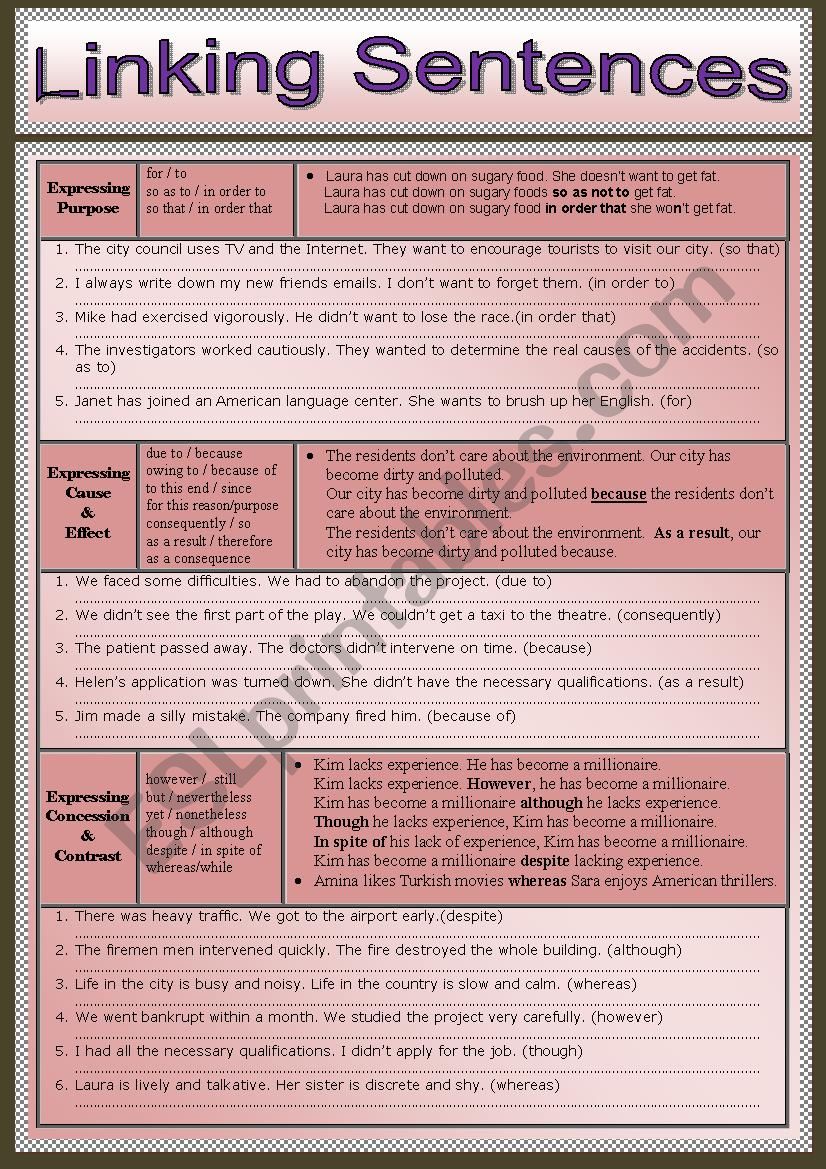 Linking Sentences worksheet